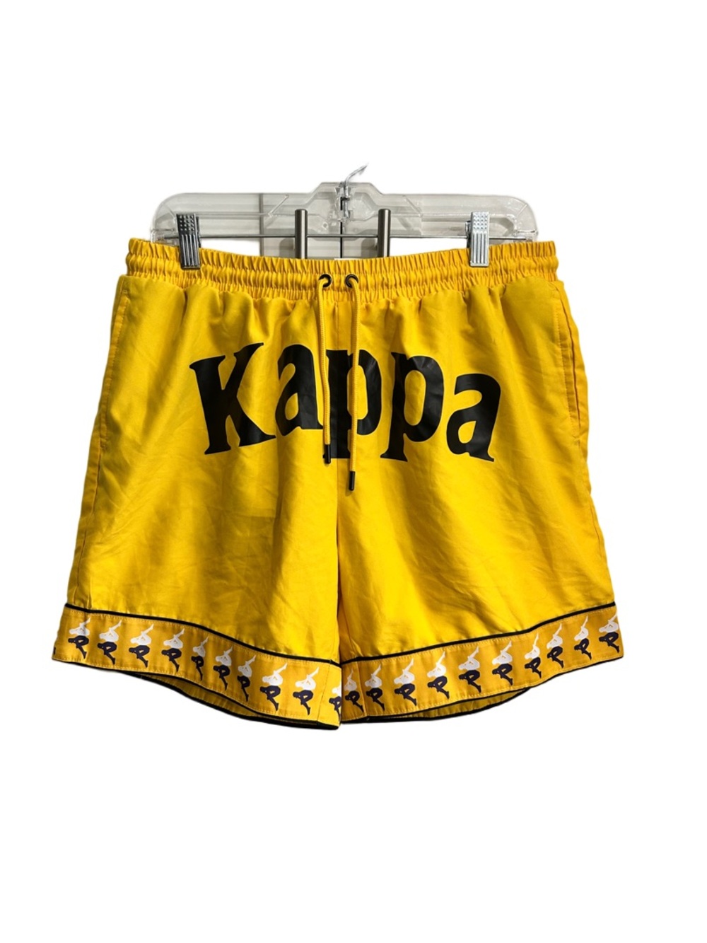 Kappa Yellow Shorts with Black Accents and Red Logo